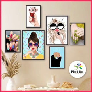 set 6 tranh phun xăm thẩm mỹ, spa, nails, salon tóc, tranh dán tường có sẵn keo dán, tranh in sắc nét, giá rẻ, Inphattin