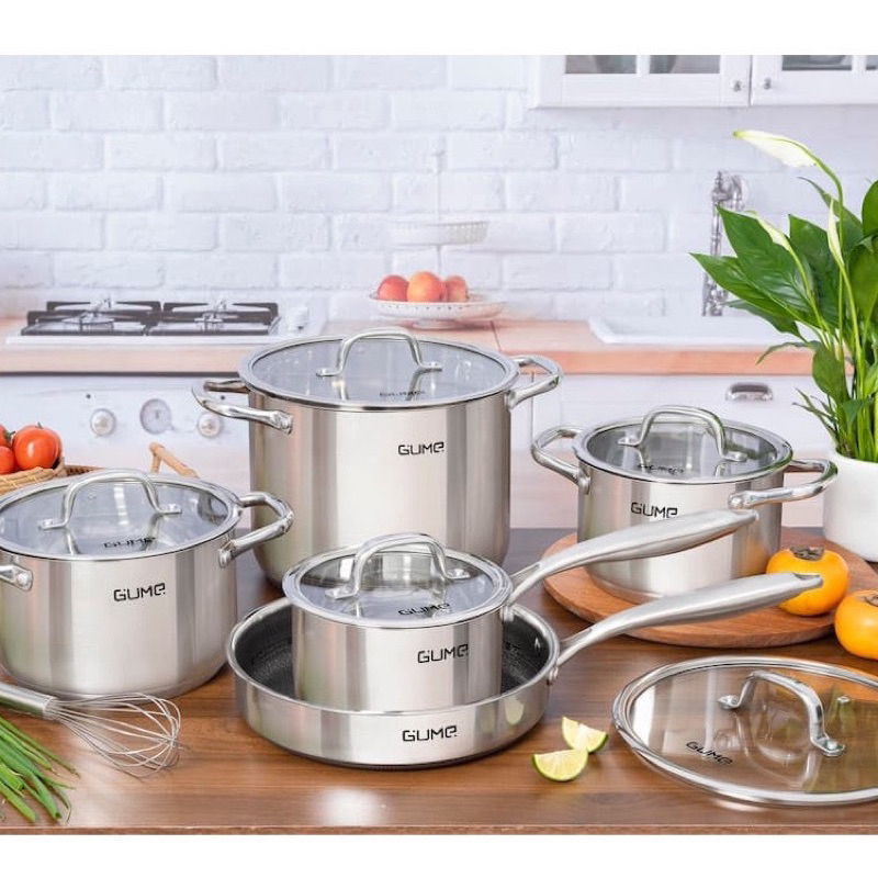 Bộ nồi chảo inox 5 món cao cấp Gume Hàn Quốc 5 đáy dùng cho mọi loại bếp