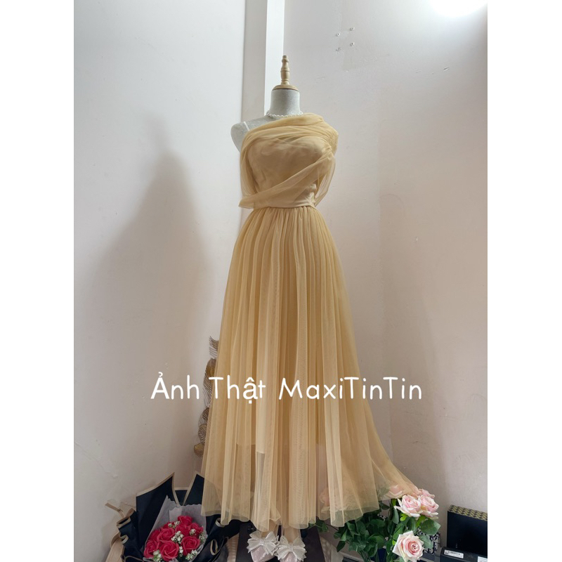 Đầm váy đi tiệc dạ hội đi sự kiện thiết kế cup quây lệch vai dáng dài phong cách tiểu thư nhẹ nhàng