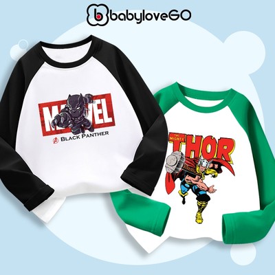 Áo thun dài tay bé trai BabyloveGO 2026 áo thu đông phối màu cổ tròn chất thun cotton in hình độc đáo