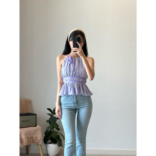 Áo Lilac - Áo thiết kế Sassysis màu tím Lavender cổ yếm vải cotton hai lớp mềm mại