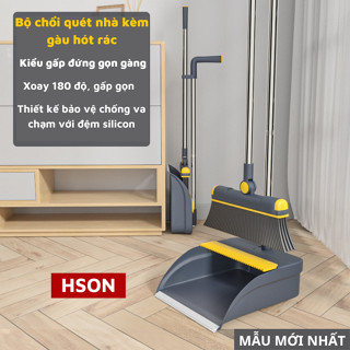 Bộ chổi quét nhà kèm ky hót rác gấp gọn tiện lợi, cây chổi quét nhà thông minh HSON kèm hót rác cao cấp xoay 180 độ
