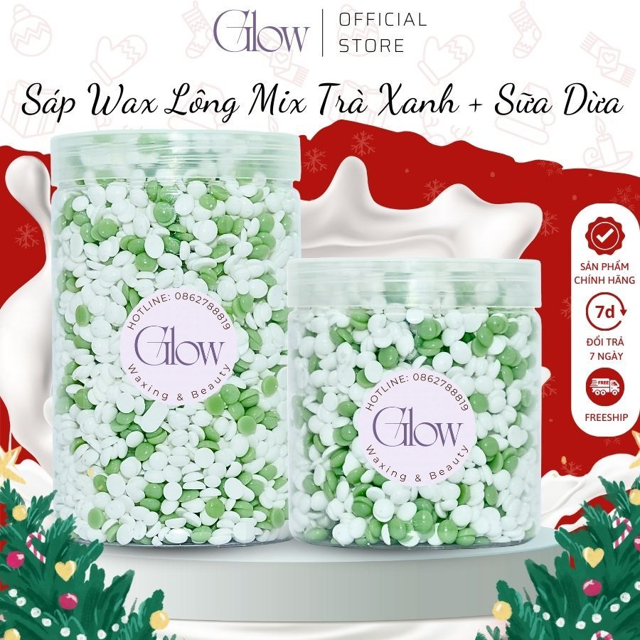 Sáp Wax Lông Trà Xanh Mix Sữa Dừa Siêu Bám Lông Chuyên Dùng Wax Nách, Bikini, Body Toàn Thân GLOWWAXING Tặng Que Che Tên