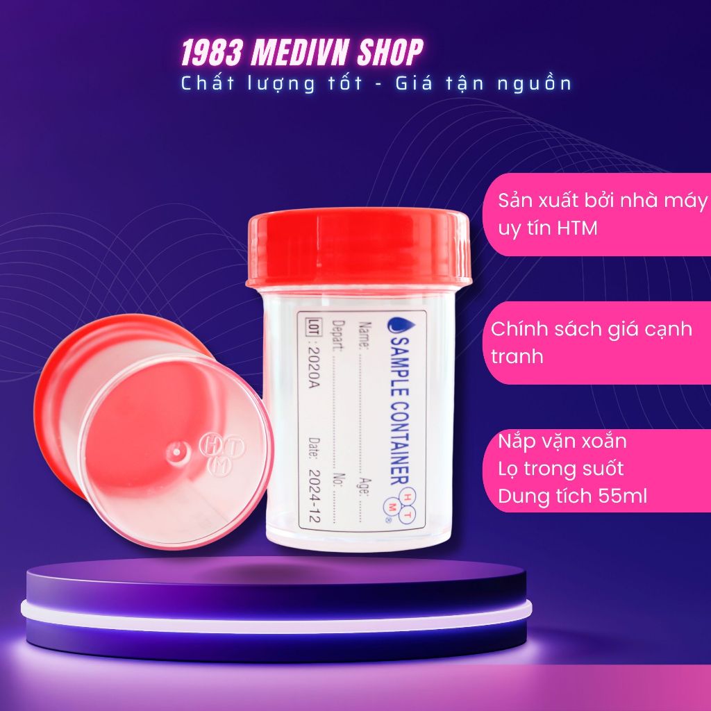 Lọ đựng mẫu nắp màu đỏ có nhãn túi 5 cái