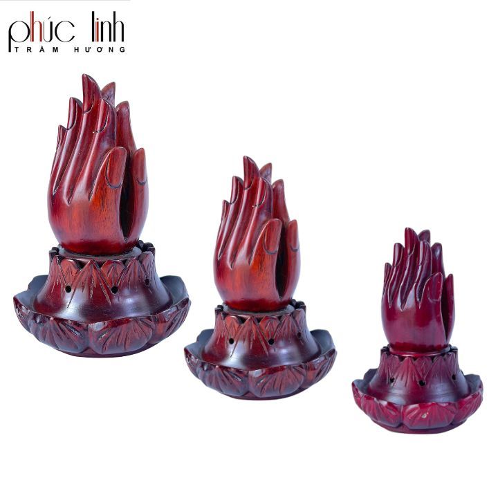Lư Xông Trầm Gỗ Bàn Tay Phật _ Tặng Kèm Nụ Trầm Viên _ Xông Nụ Trầm _ Đỏ