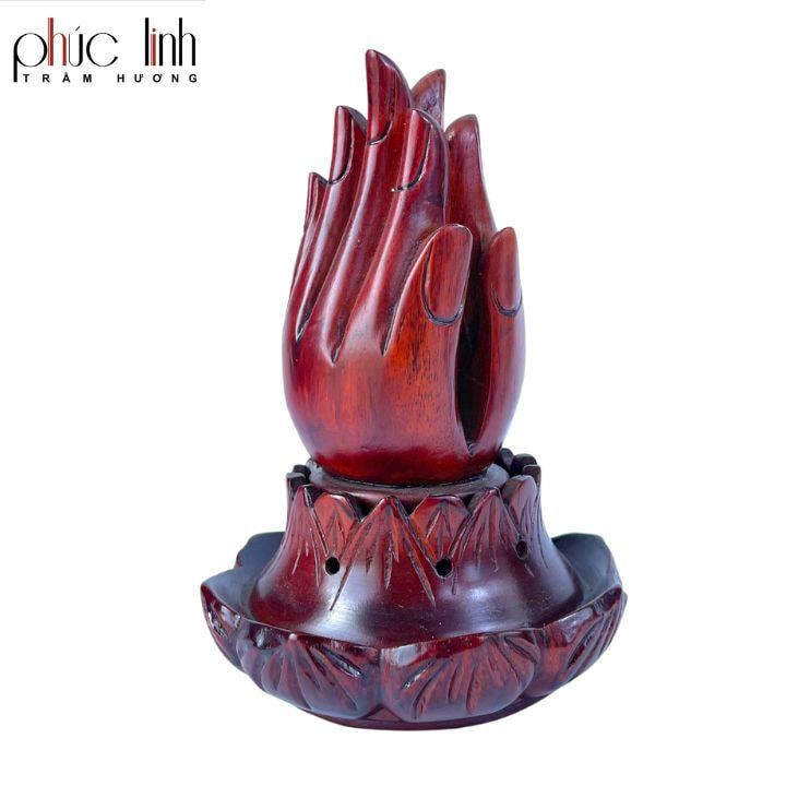 Lư Xông Trầm Gỗ Bàn Tay Phật _ Tặng Kèm Nụ Trầm Viên _ Xông Nụ Trầm _ Đỏ