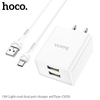 Hoco chính hãng - Bộ Sạc Nhanh Siêu Bền Hoco C89 2.1A với 2 cổng USB gồm củ và dây cáp dài 1m