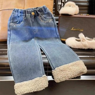 (ORDER) Quần bò bé gái lót bông, phối viền gấu lông cừu điệu đà ấm áp mùa đông