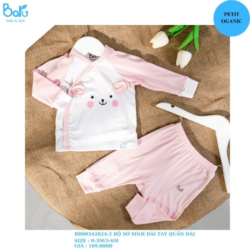 Baru - Bộ sơ sinh dài tay cài lệch chất petit mềm, mịn