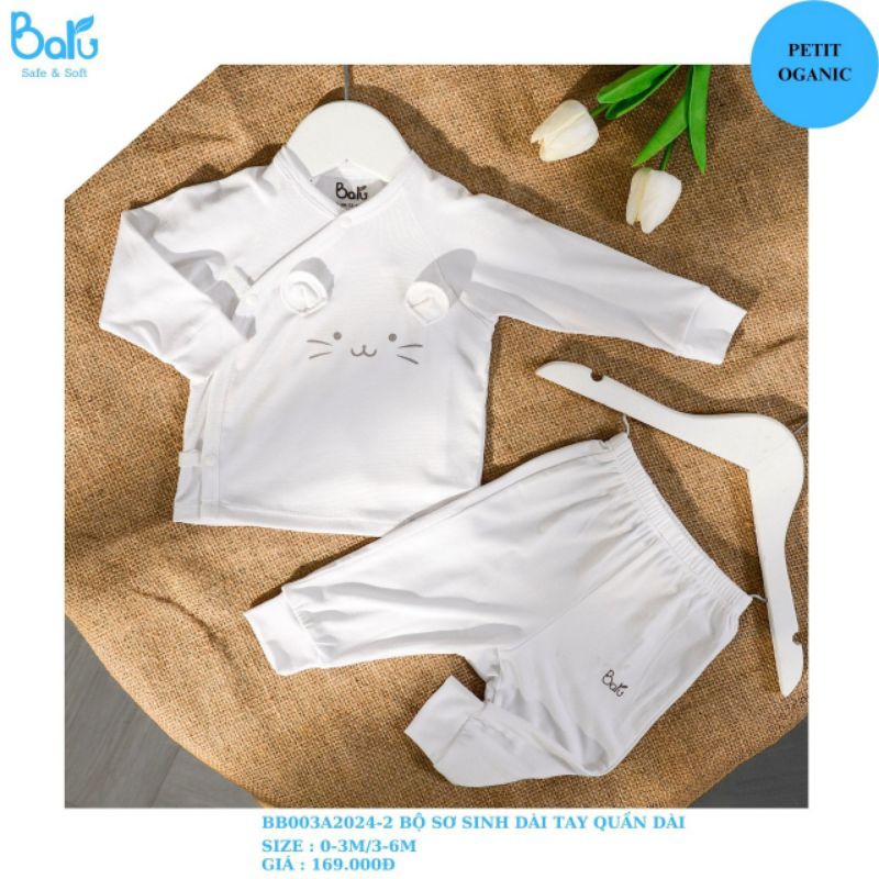 Baru - Bộ sơ sinh dài tay cài lệch chất petit mềm, mịn