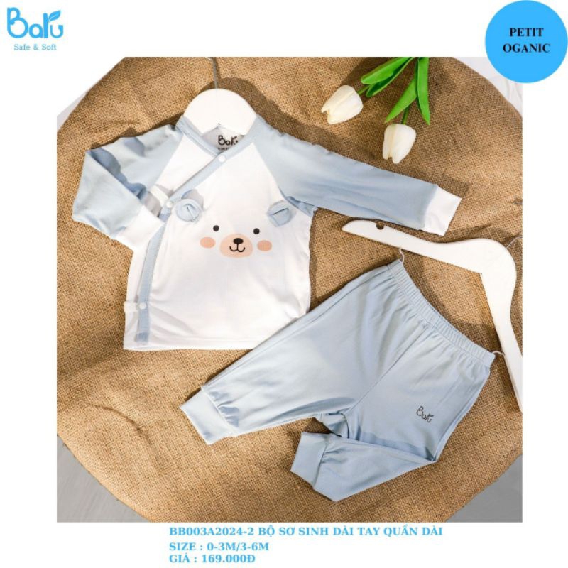 Baru - Bộ sơ sinh dài tay cài lệch chất petit mềm, mịn