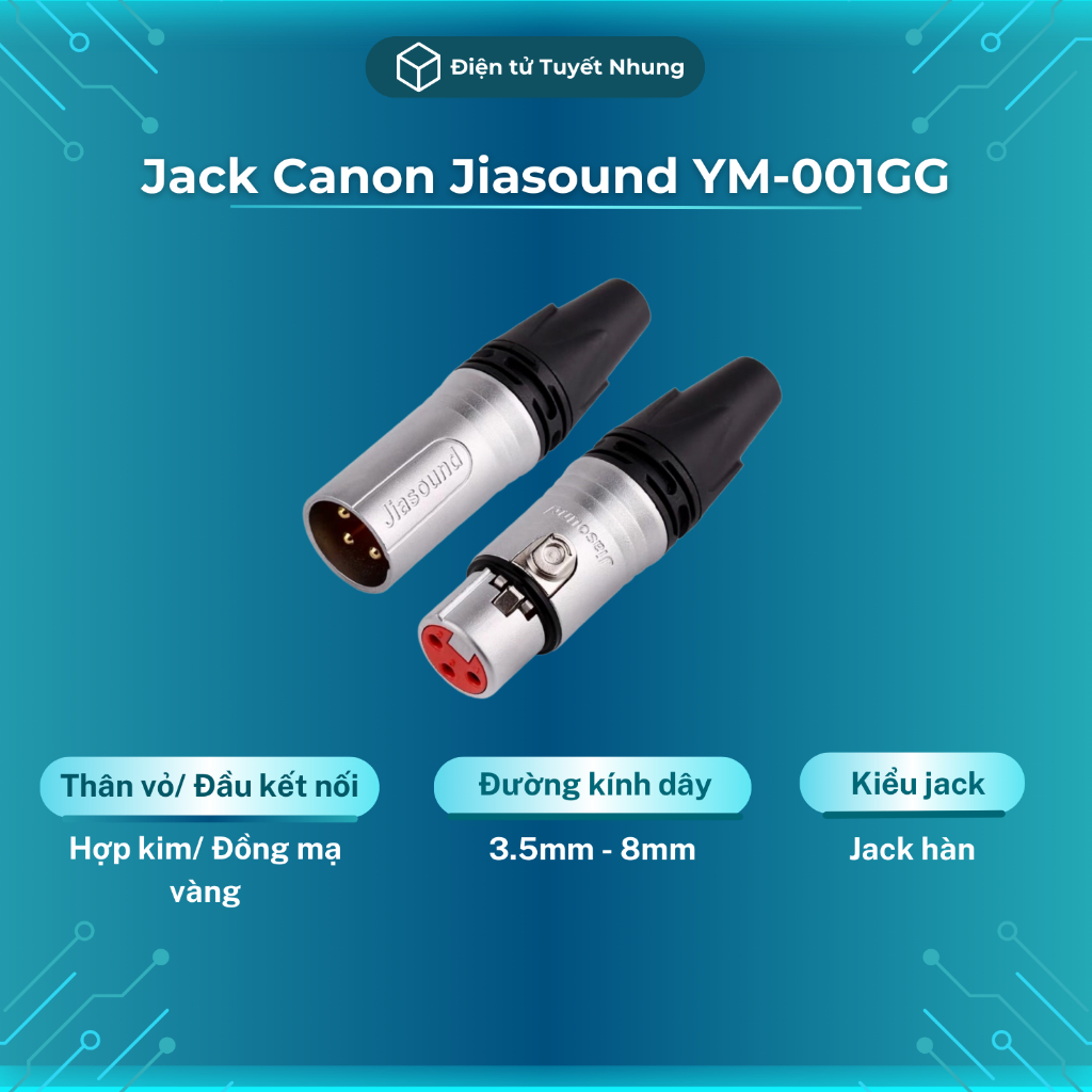 Jack Canon Jiasound 3 Pin YM-001GG Chân Đồng, Mạ Vàng 24k, Chính Hãng - Cặp Jack Canon Đực Cái, Lỗi 1 Đổi 1 Trong 7 Ngày