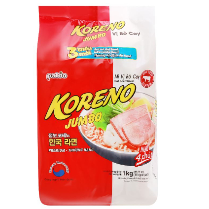 Mì Koreno Jumbo Hàn Quốc 1kg  các vị, mì sợi dai, mì xào, mì trộn, mì ăn lẩu