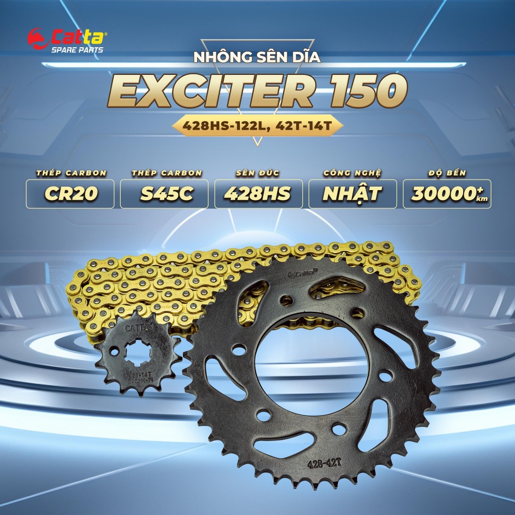  Nhông Sên Dĩa Exciter 135 150 GP Ex II 2006-2010 Sên 10 Li Vàng Thép Carbon S45C-NSD Xe Máy CATTA 
