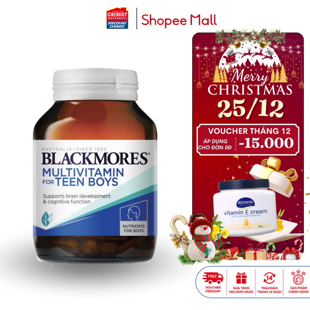 Viên uống giúp bổ não, tăng cường trí nhớ cho bé trai Multivitamin for teen boys Blackmores Úc 60 viên