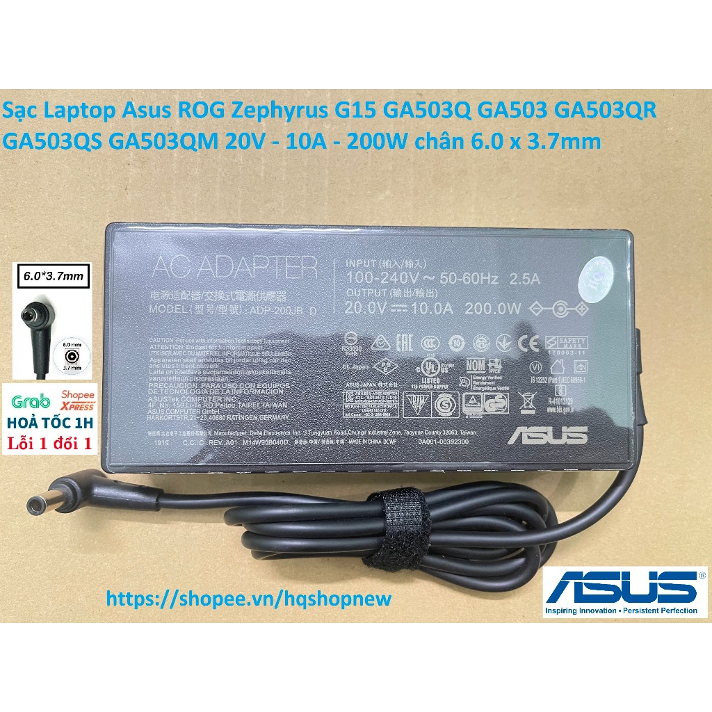⚡️ Sạc Laptop Asus ROG Zephyrus G15 GA503Q GA503 GA503QR GA503QS GA503QM 20V - 10A - 200W chân 6.0 x 3.7mm