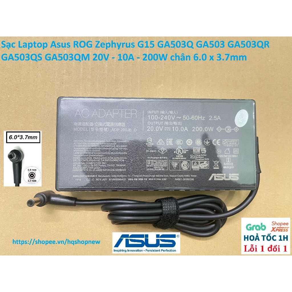 ⚡️ Sạc Laptop Asus ROG Zephyrus G15 GA503Q GA503 GA503QR GA503QS GA503QM 20V - 10A - 200W chân 6.0 x 3.7mm