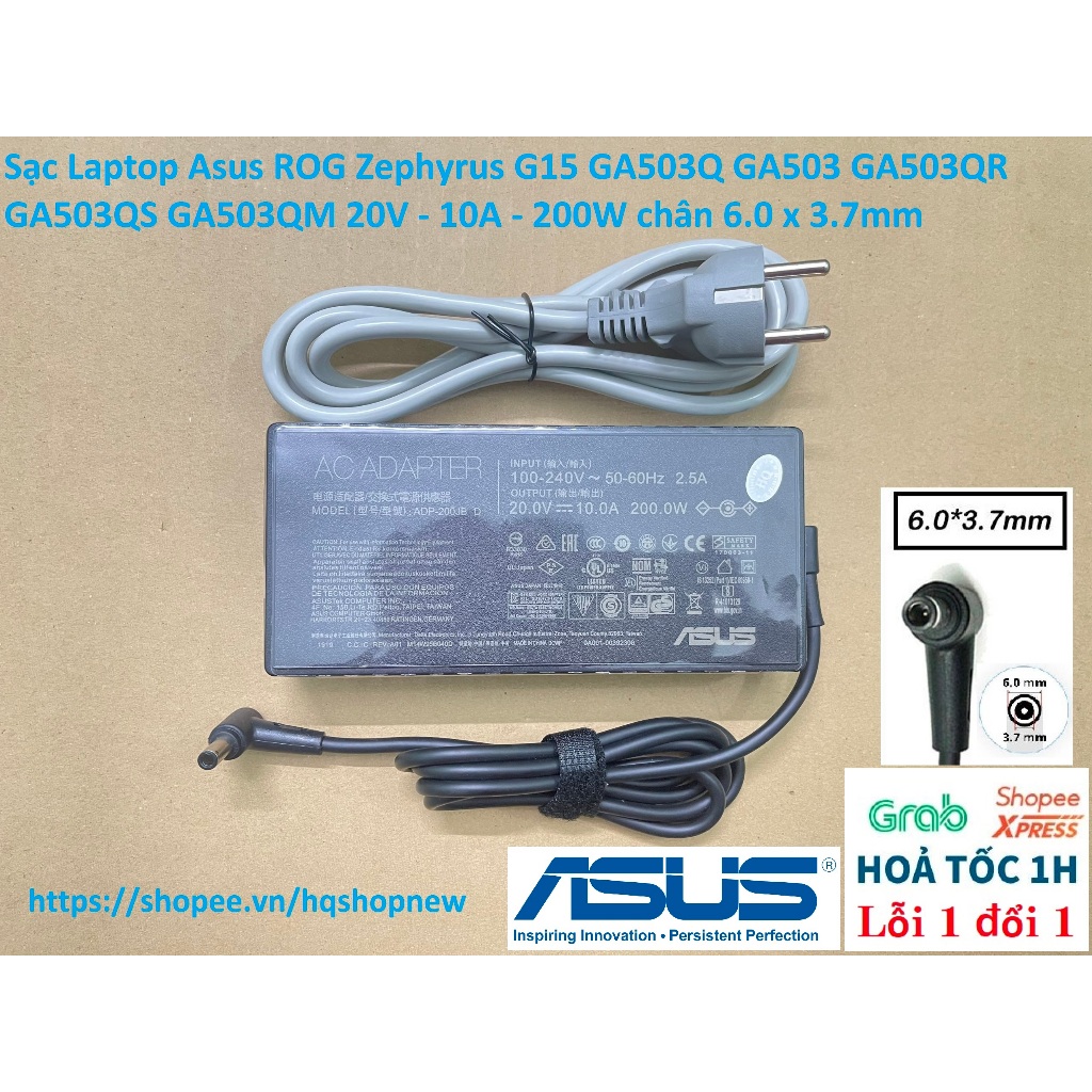 ⚡️ Sạc Laptop Asus ROG Zephyrus G15 GA503Q GA503 GA503QR GA503QS GA503QM 20V - 10A - 200W chân 6.0 x 3.7mm