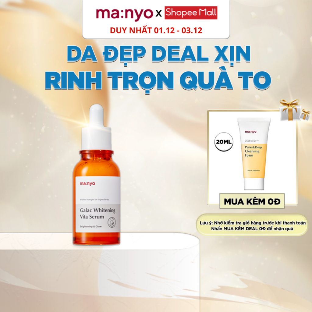 Tinh chất ma:nyo Galac Whitening Vita Serum 50ml làm sáng, cải thiện kết cấu da sau 2 tuần