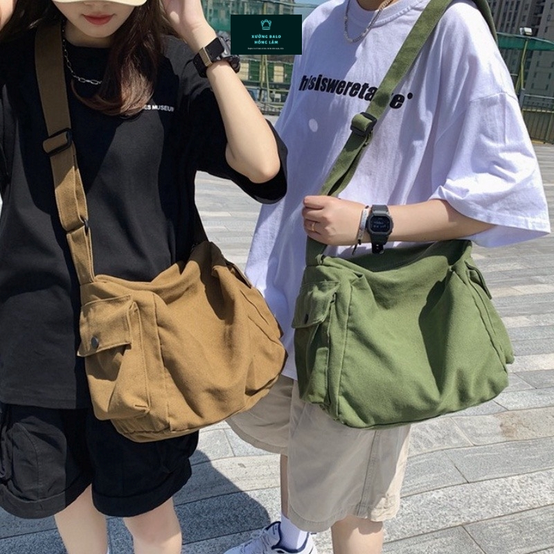 Túi Đeo Chéo Nam Nữ Vải Canvas Hộp Vuông Thời Trang Đi Học 2HOPH - OPTUSBAG