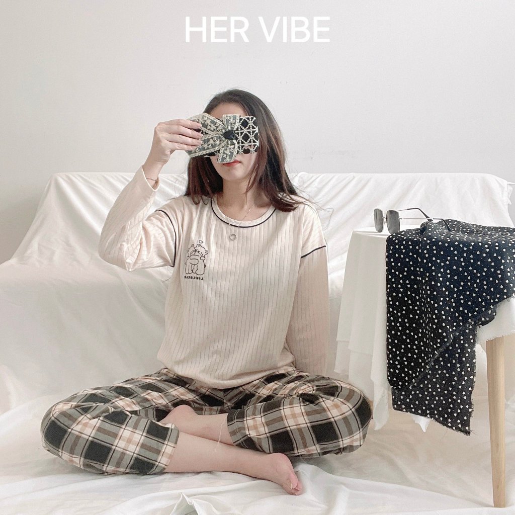 Quần caro thu đông mềm mại tách lẻ trong đồ bộ pyjama nữ mặc nhà Her Vibe