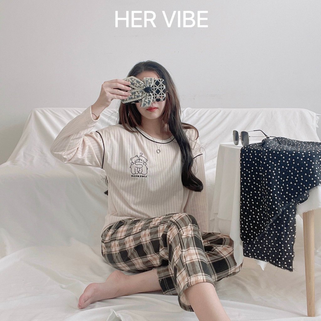 Quần caro thu đông mềm mại tách lẻ trong đồ bộ pyjama nữ mặc nhà Her Vibe