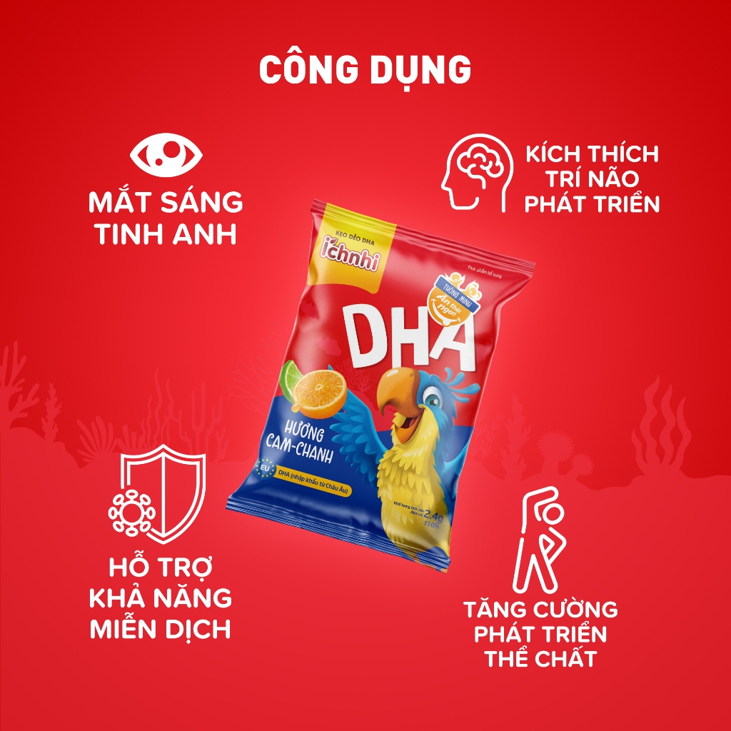 ComBo 3 Dây Kẹo dẻo DHA (dây 10 gói) Ích Nhi phát triển trí não, tăng cường thị lực, giảm mỏi mắt cho bé, hương trái cây