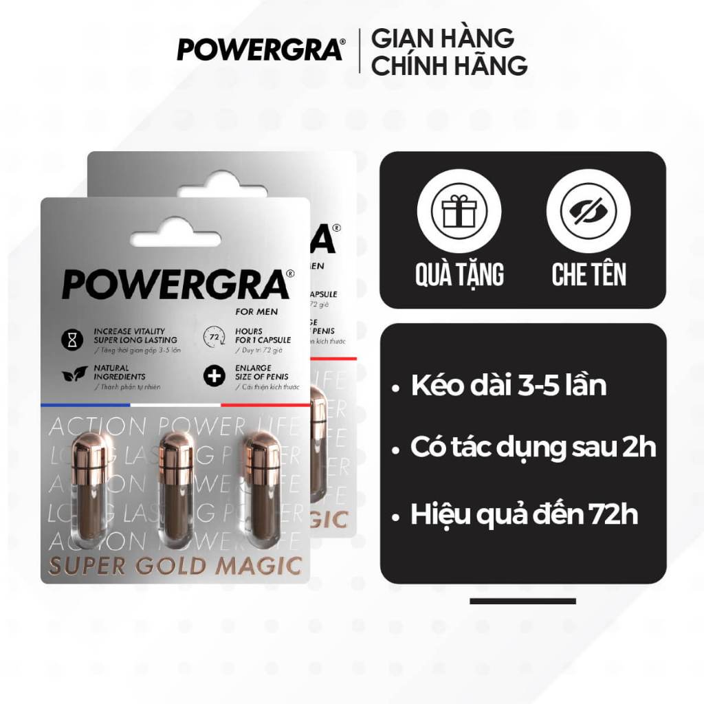Bộ 2 vỉ 3 viên uống tăng cường sinh lý nam giới Powergra For Men (Super Gold Magic) tặng kèm vỉ 1 viên