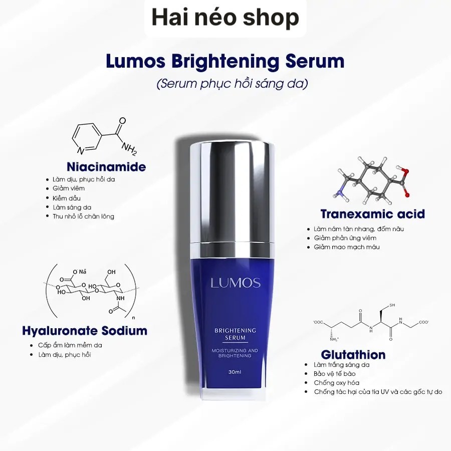 Tinh chất tr! nám, đồi mồi, tàn nhan chứa Tranexamic Acid, Glutathione & Niacinamide LUMOS Brightening