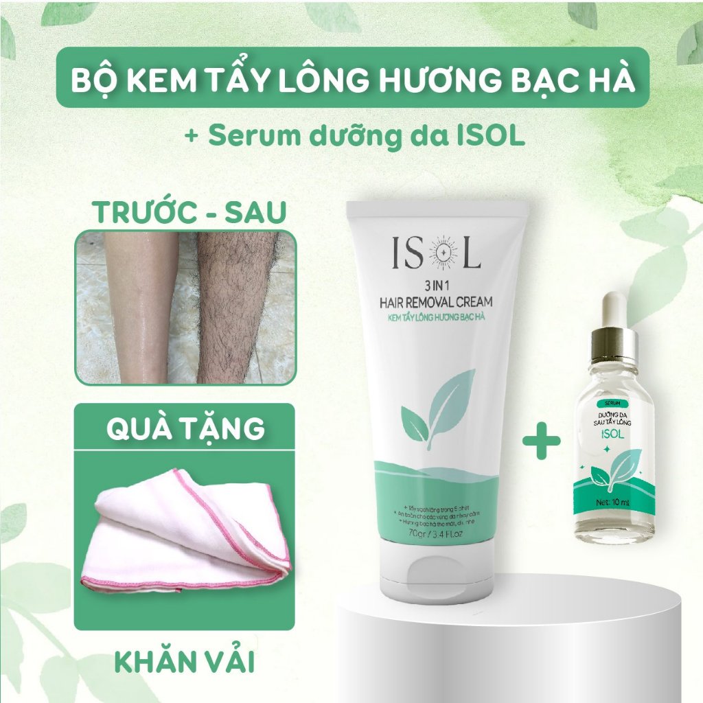 BỘ ĐÔI KEM TẨY LÔNG HƯƠNG BẠC HÀ VÀ SERUM DƯỠNG DA ISOL TẶNG KÈM KHI MUA MÁY UỐN SEEMEE