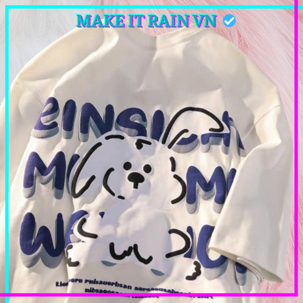 Áo Thun Unisex THỎ TRẮNG IN NỔI Make It Rain VN, Áo Phông Nam Nữ Form Rộng Tay Lỡ Top Cổ Tròn