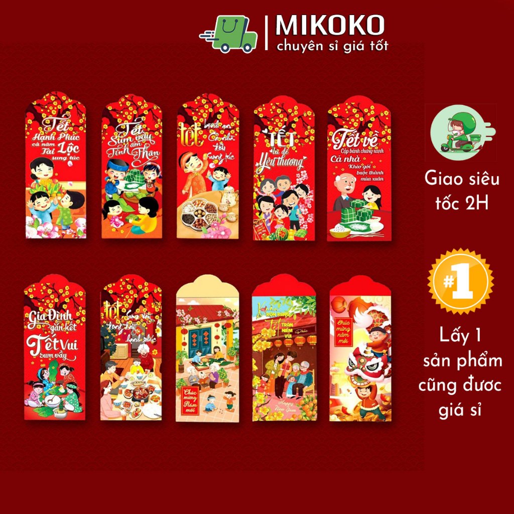Bao lì xì tết 2024 GIÁP THÌN MIKOKO mẫu hot trend trang trí phong lixi đỏ truyền thống chibi đẹp độc lạ sỉ lẻ MIKOKO