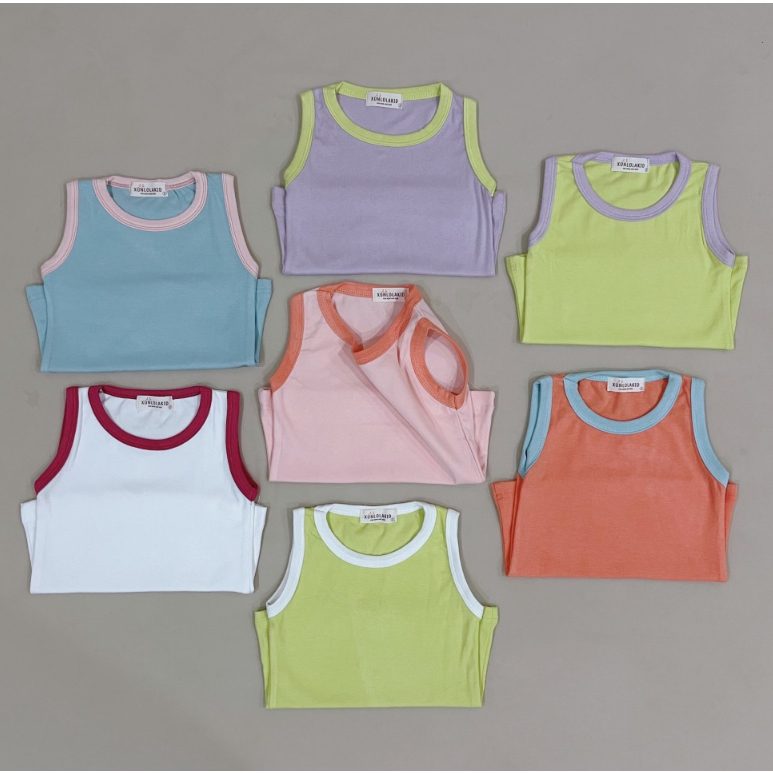 Áo thun sát nách 100% cotton phối viền kiểu Hàn cho bé trai và bé gái Xún lolakid