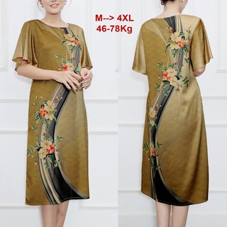 Thời Trang Quý Bà Bigsize 46-78kg – Đầm Suông Dự Tiệc Trung Niên In Hoa Màu Vàng Sang Trọng Quà Tặng Mẹ U50 3387