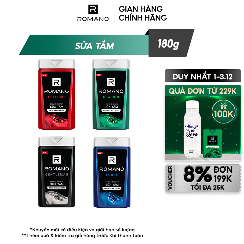 Sữa tắm Romano hương nước hoa 180g