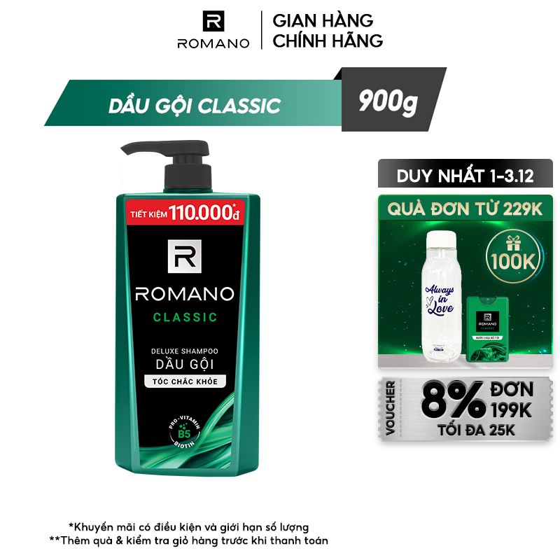 Dầu gội Romano hương nước hoa 900g Classic