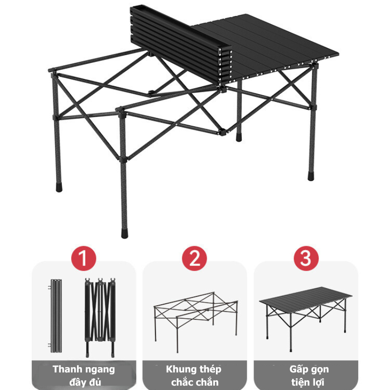 Bàn Gấp Gọn Dã Ngoại Size 120*65*65cm Dành Cho 4-5 Người, Bàn Camping Siêu Nhẹ Dễ Dàng Mang Đi Du Lịch Mountainhiker