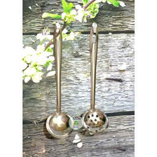  Combo 2 Vá lẩu 7cm   2 vá lỗ inox cán dài   ngang 7cm - cán dài 22cm  