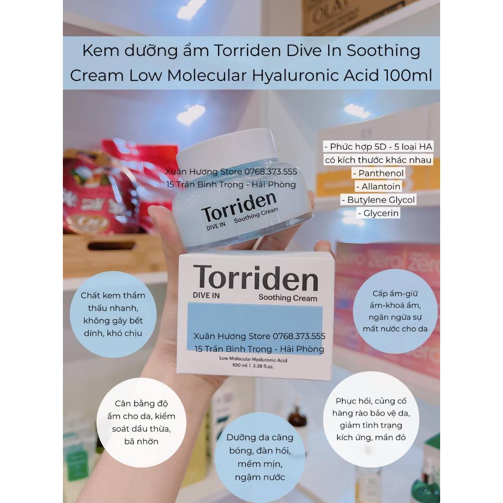 Kem dưỡng ẩm Torriden Dive In Soothing Cream Low Molecular Hyaluronic Acid 100ml