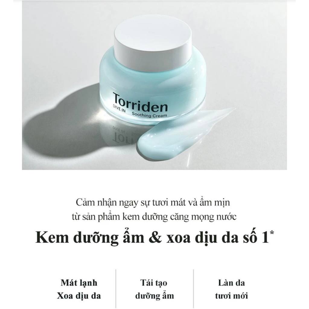 Kem dưỡng ẩm Torriden Dive In Soothing Cream Low Molecular Hyaluronic Acid 100ml