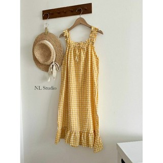Đầm đũi xốp caro chất liệu đũi xốp fom rừ 40 đến 55