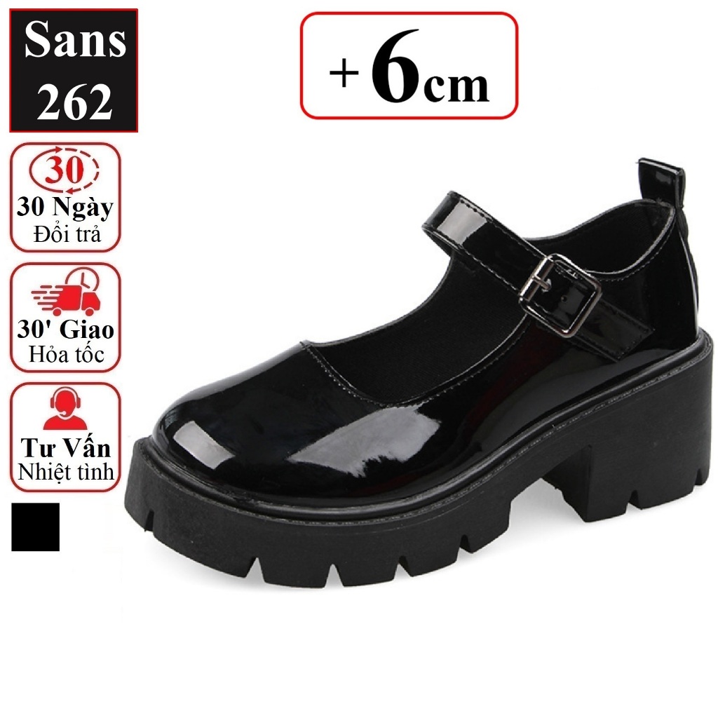 Giày lolita nữ đế cao 6cm Sans262 bigsize 42 41 40 da đen bóng búp bê nàng thơ hàn quốc xinh đẹp dễ thương đáng yêu cute