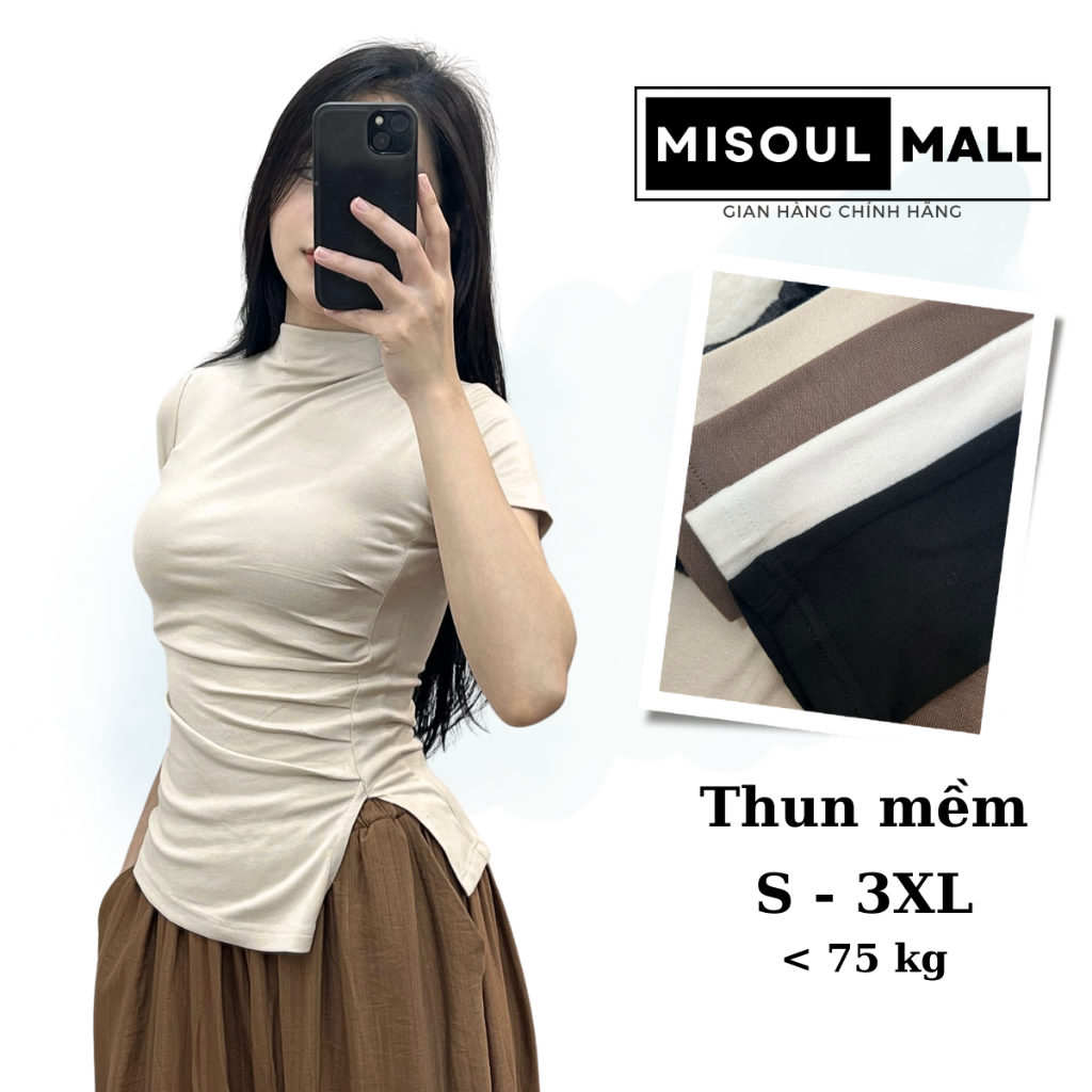 Áo cộc tay cổ 3 phân MiSoul Mall chât sliệu thun tăm co dãn, dễ phối đồ 218
