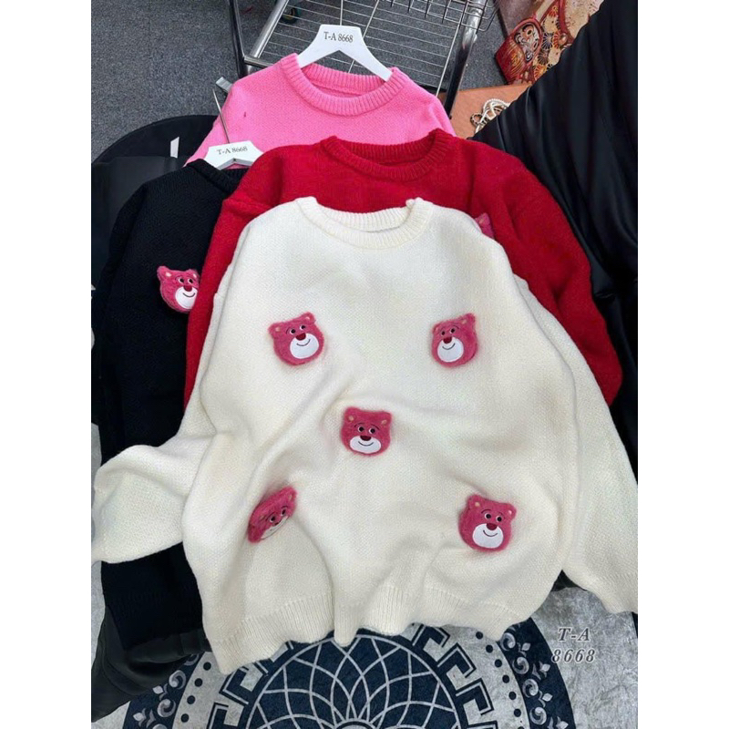 Áo len kín gấu lotso dâu ảnh thật nhiều màu