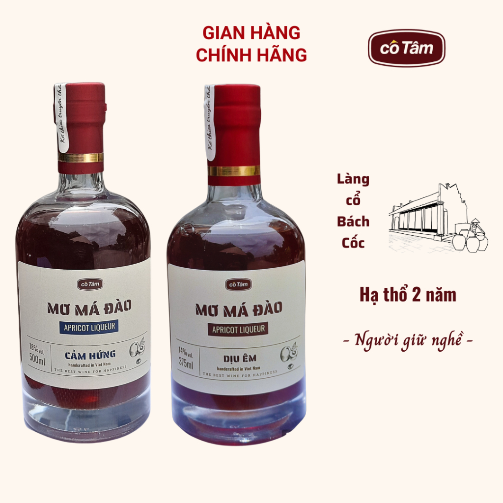 Mơ Má Đào - vị Cảm Hứng - Thương hiệu Cô Tâm (375ml/500ml) - Sản phẩm thủ công từ làng cổ Bách Cốc