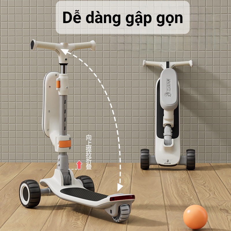 Xe trượt Scooter cho bé, xe chòi chân, bản cao cấp, chính hãng nội địa Trung, đèn Led, kết nối ĐT Bluetooth