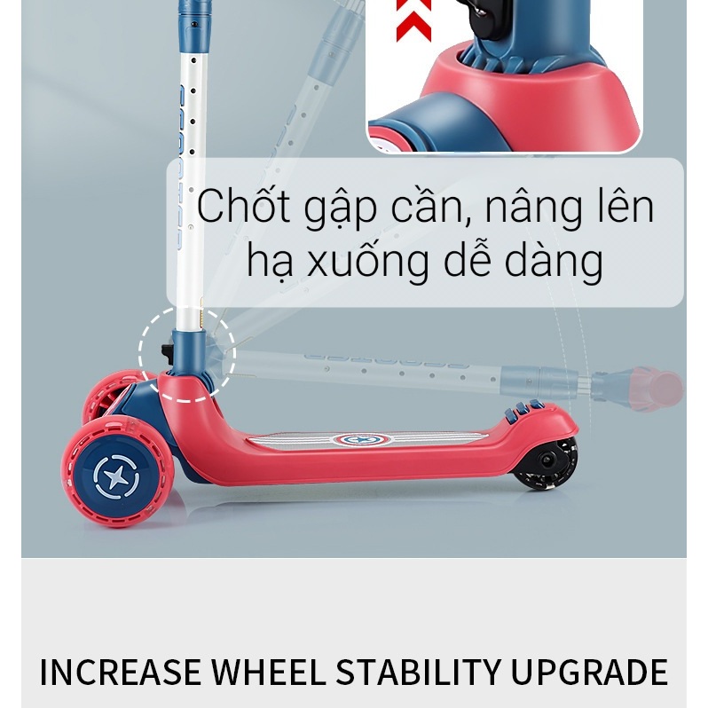 Xe trượt Scooter cho bé, xe chòi chân, bản cao cấp, chính hãng nội địa Trung, đèn Led, kết nối ĐT Bluetooth