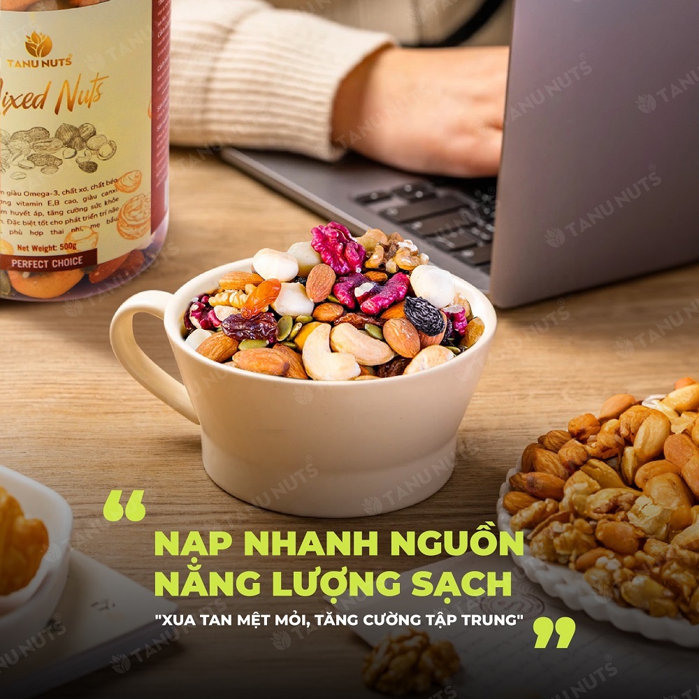 Hạt dinh dưỡng mix 8 loại TANU NUTS hũ 350g/500g, hạt ngũ cốc dinh dưỡng cho bà bầu, ăn kiêng, giảm cân