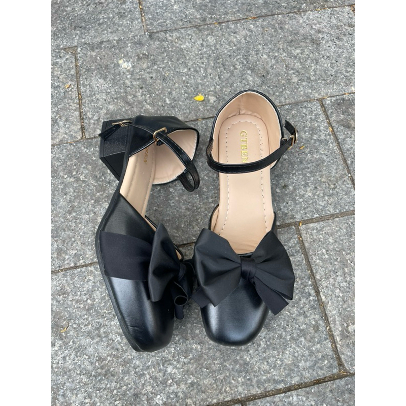 Giày Nữ Búp Bê Nơ Lụa 3 Phân Mũi Vuông Cho Nàng Xinh Xắn k15