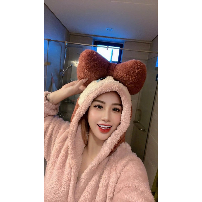 Bộ ngủ áo choàng lông ấm mùa đông korea